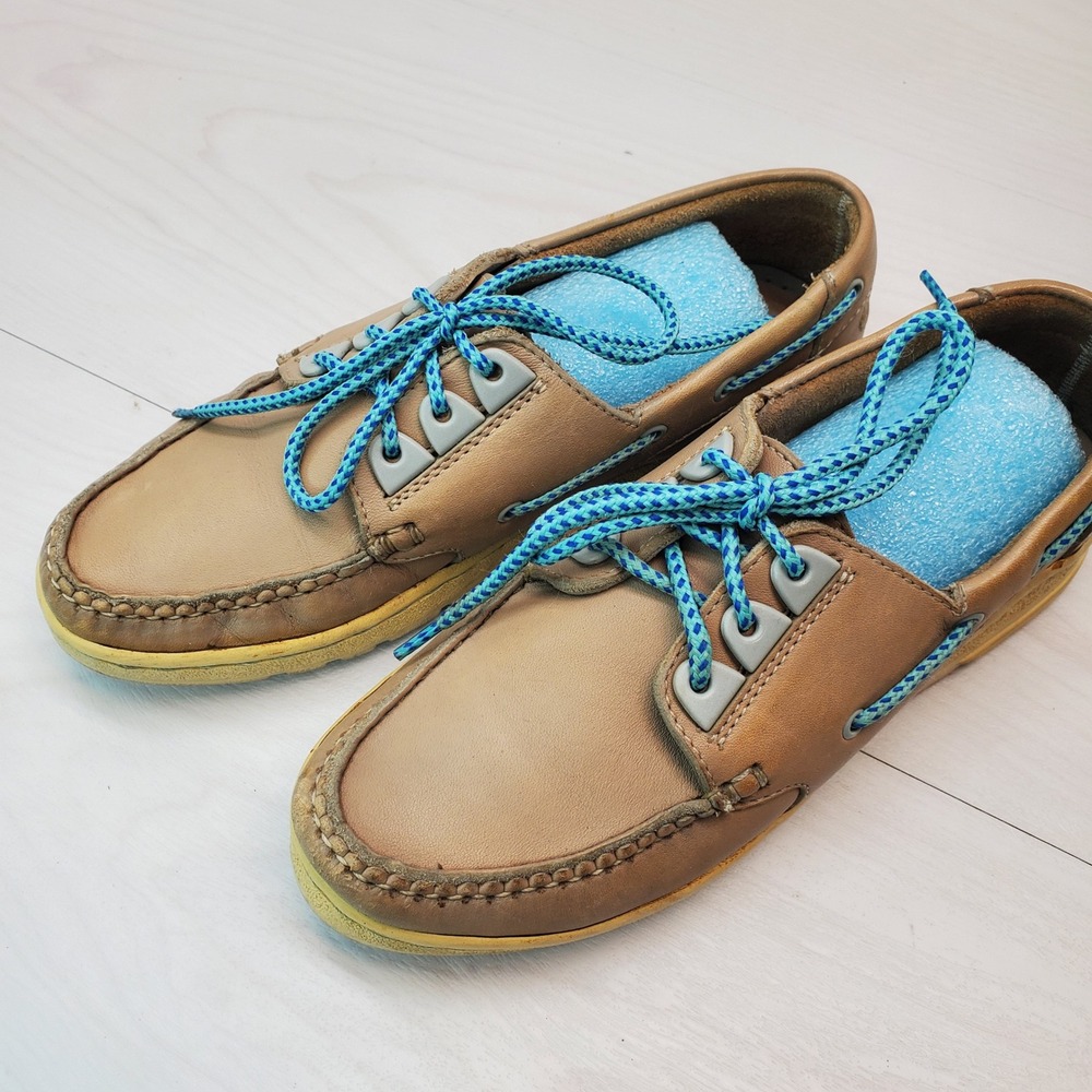 Nike Vintage Boat Shoes Tan Leather Blue‎ Laces Women's Size 5 B